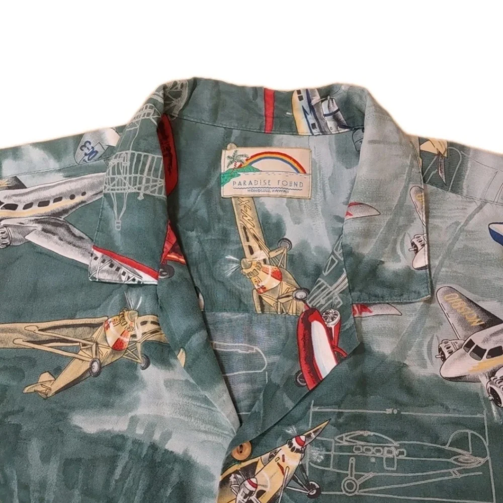 Paradise Found Pacific Airlines Hawaiian Shirt XL Airplanes Planes Green Avaitor